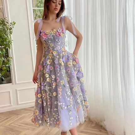 2025 Direct Sales European and American Cross-Border Amazon Women's Fashion Three-Dimensional Flower Embroidery Bodycon Sexy Strap Dress