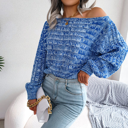 Clearance Sale Real Shot 2022 Autumn/Winter Fashion Colorful Cable Knit Long Sleeve Off-Shoulder Sweater Amazon Cross-Border Women's Clothing
