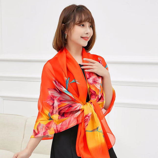 Seaside Sunscreen Silk Scarf Imitation Silk Scarf Spring and Summer Joker High-grade Printed Beach Scarf Silk Scarf Shawl Wholesale
