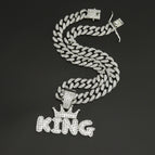 Silver Pendant with 55CM Diamond Cuban Chain