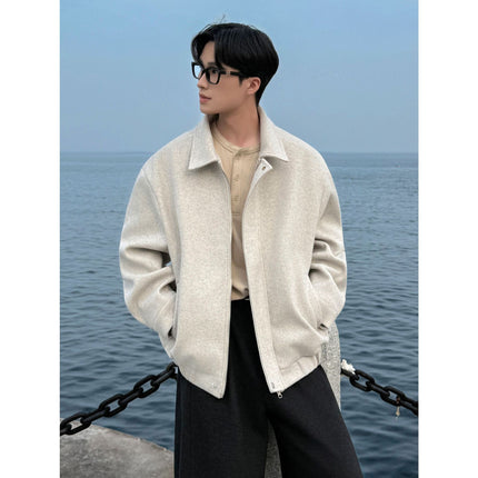 Intfeday Light and Sophisticated British Retro Short Woolen Jacket Men's Korean Thickeneded Large Size Woolen Jacket