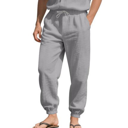 European and American Cross-Border Independent Station Four-Season Beach Trendy Men's Loose Linen Large Size Casual Sports Leggings Trousers for Men