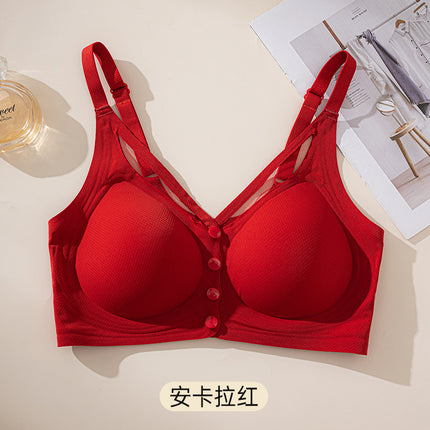 Front Buckle Breathable Non-marking Underwear Women's Non-rimless Push-up plus size Thin Large Chest Small Fixed Cup Lacquard Bra