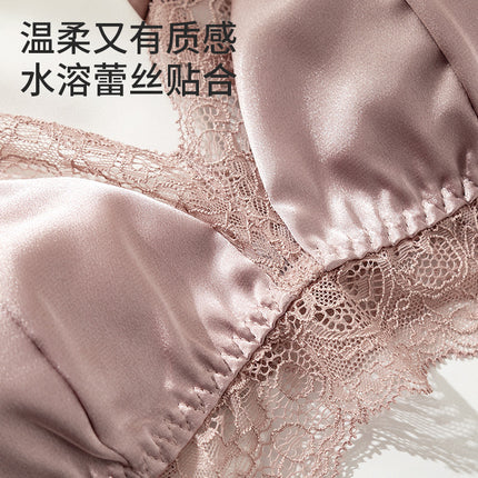 Guolian Traceless Silk Mulberry Silk Underwear Women's Thin Triangle Cup Large Chest Small Sleeping No-Rings Bra