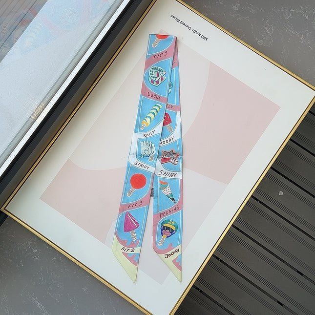 H's Twill Korean High-Quality Scarf Ice Cream Print Spring & Fall New Beveled Double-Layer Souvenir Small Silk Scarf