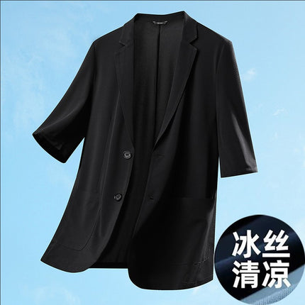 Fat Guy 2025 Summer Ice Silk Thin Three-Quarter Sleeve Suit Men's Plus Size Casual Single Suit Jacket