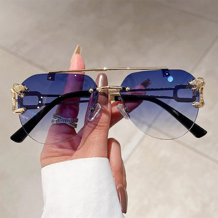 Cross-Border Rimless Toad Mirror Driving Sunglasses Leopard Sunglasses European and American Retro Cut-Edge Double-Beam Sunglasses for Men and Women