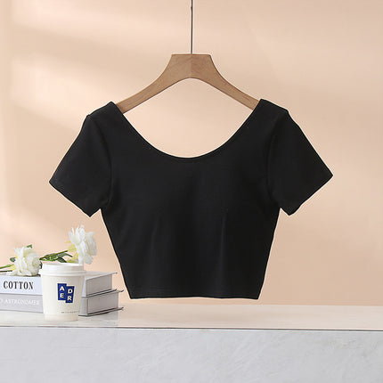 Wearing-Free Bra Large U-Round Tie Chest Pad One-Piece Solid Color Slim-Looking Hot Hot Hot Spice Girl 2025 New Popular Top