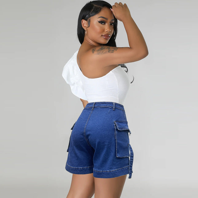 Spot Amazon International Station Europe and America Hot Organ Pencil Bag Pants High Elastic Casual Loose Jeans Women's Shorts
