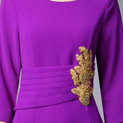 Zhili Middle and Old Beautiful Mother dress Long High-end Western-style Purple Heavy-industry Nail Drill Slim Light Dress
