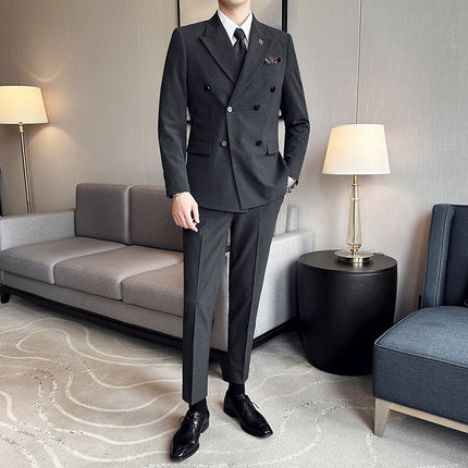 Live Supply of High-Quality, Stylish Double-Breasted Men's Suit Sets from Douyin and Kuaishou Influencers, Three-Piece Suit Set