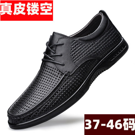 Cross-Border Business Leather Shoes, Genuine Leather Formal Casual Shoes, Spring and Summer Low-Cut Hollow Breathable Leather Flats Shoes for Men