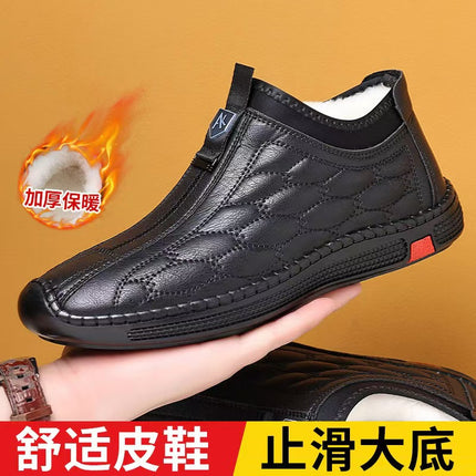 Cotton Shoes 2025 Winter New Men's Velvet Thickeneded Comfortable Soft-Soled Casual Leather Shoes Winter Cold-Proof and Warm Cotton Shoes