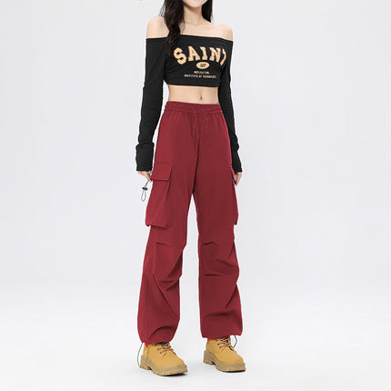American Retro Workwear Casual Pants for Women in Spring, Versatile Straight Draped Leggings Pants, Loose Wide-Leg Pants Ins