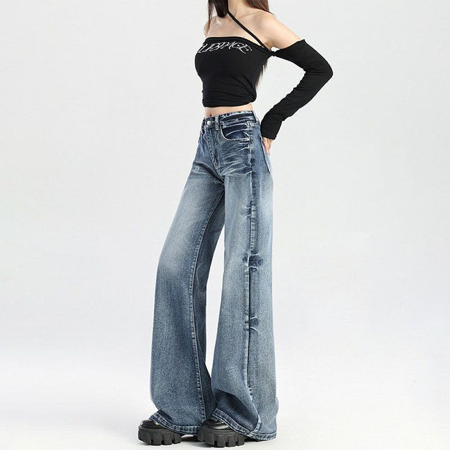 Showing Leg Long Hip Covering New Women's Wear Spring 2025 Design Sense Slim Mop Pants Retro High Waist Wide Leg Pants