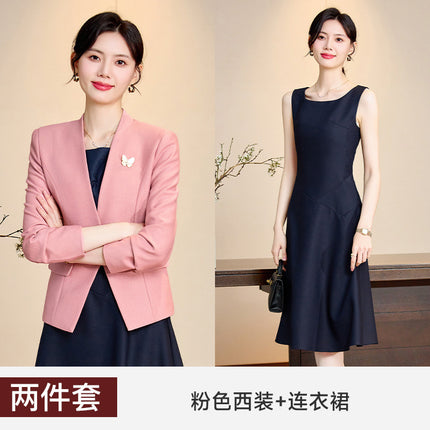Pink Suit suit Women's Autumn New Goddess Business Wear Work Clothes Suit dress Two-piece Fixation