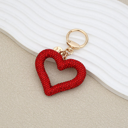 Hollow Full Diamond Heart Keychain Car Hanging Love Car Key Chain Portable Headset Bag Pendant
