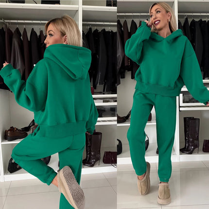 2026 Amazon European and American New Trendy Fashion Set for Women, Long-Sleeve Hooded Sweatshirt and Jogger Pants Two-Piece Set for Women