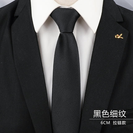 Men's Black Tie Men's Formal Wear Korean Style 8cm Student Women's Suit Business Lazy Zipper Wedding Professional Fashion