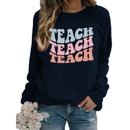 Amazon foreign trade source teach printed round neck jacket sweater European size European and American women's coat long sleeve autumn and winter