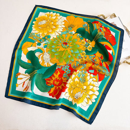 Simulated Silk Printed Silk Scarf for Women, Korean Cashew Leopard Print Headscarf, Four-Season Scarf, Professional Scarf Wholesale