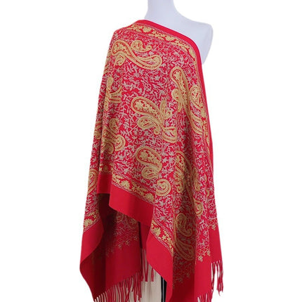 Autumn and Winter 450g Thick Gold Thread Large Cashew Embroidered Flower Scarf Ethnic Style Mother Style Imitation Cashmere Warm Shawl Cloak