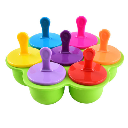 7-hole silicone food supplement box with lid ice cube children's fruit snack food supplement box sealed fresh-keeping box ice hockey mold