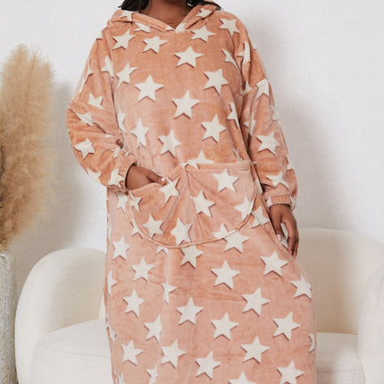 Cross-border plus size ladies pajamas 2024 autumn and winter new flannel hooded stars nightgown warm wholesale foreign trade