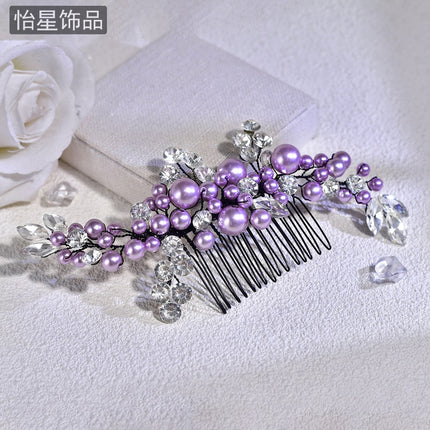Yixing European and American Fashion Cross-border Jewelry Beaded Purple Hair Accessories Diamond Super Flash Flower Hair Accessories Hair Comb Women A271