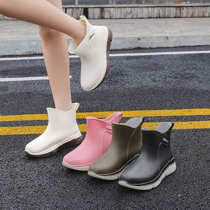 Korean Style Rain Boots for Women, New Adult Non-Slip Kitchen Rain Boots, Short-Tube Cute Thick-Soled Rubber Shoes, Overshoes, Car Wash Waterproof Shoes