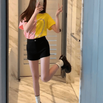2024 Summer New Hot Girl A- shaped Hot Pants High Waist Hip Casual Pants Women's Stretch Tight Black Shorts Slimming