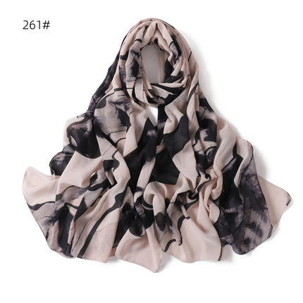 New foreign trade ink printing pearl chiffon scarf breathable soft leopard print floral wrap long towel 258-267