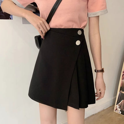 Asymmetrical Pleated High-Waisted Hip-Lifting Skirt, New Summer Style, Hip-Covering and Slimming Look Black Versatile A-Line Skirt