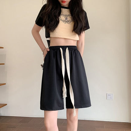 Summer High-Waisted Slimming Five-Point Pants for Female Students Korean Style Loose Outer Wear Versatile Casual Sports Wide-Leg Shorts