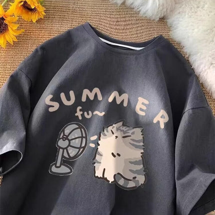 Cartoon Short-sleeved T-shirt 2025 New oversize Design Sense Niche American Loose All-match Half-sleeved Top ins
