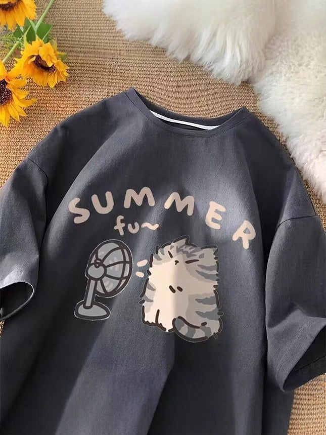 Cartoon Short-sleeved T-shirt 2025 New oversize Design Sense Niche American Loose All-match Half-sleeved Top ins