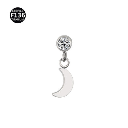 New pendant lip nail 0.9 teeth F136 titanium alloy moon lightning cone lip nail ear bone nail tragus 5A zircon