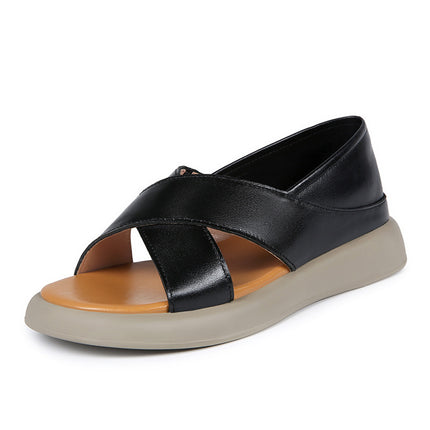 Cross Sandals Women 2025 Summer Flat Beach Shoes Casual Women's Slippers Slip-On Open Toe Roman Sandals