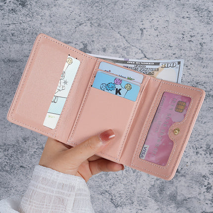 Cross-Border Labelable Wallet Women's Short Style 70% off Pure Color Simple Printing Cute Fresh Student Foldableing Wallet Card Holder