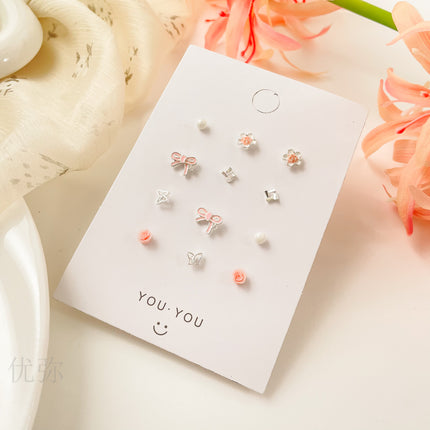 Sweet Small Fresh Simple Silver Needle Small Ear Stud suit Small Exquisite Cute Gentle Girl Heart Ring New Spring Style