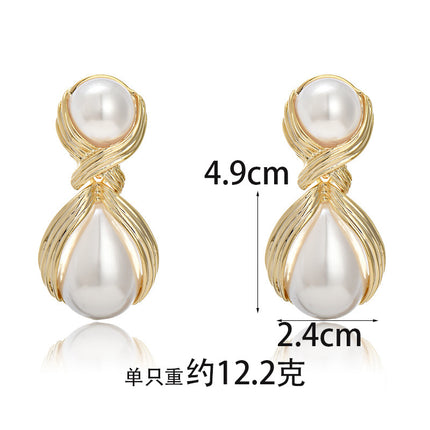 Vintage Second-Hand Pearl Silver Needle Earrings, French-Style Light Luxury Fashion Creative Water Drop Glass Vintage Earrings