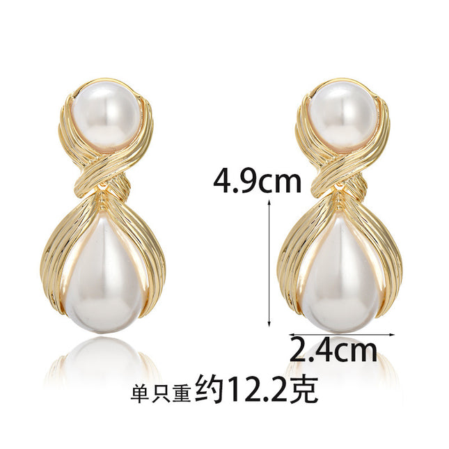 Vintage Second-Hand Pearl Silver Needle Earrings, French-Style Light Luxury Fashion Creative Water Drop Glass Vintage Earrings