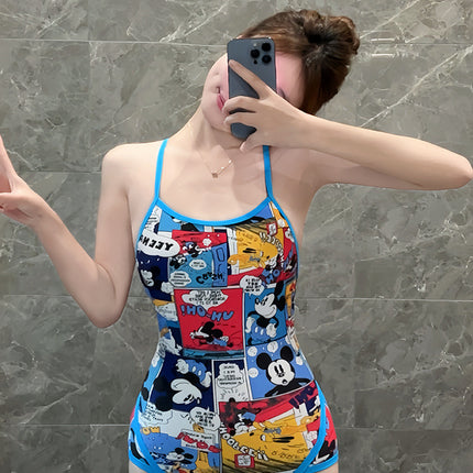 Professional Spaghetti Strap Swimsuit One-Piece Triangle Cartoon Anime Sports Competitive Swimsuit Slimming Backless Training Low-Cut
