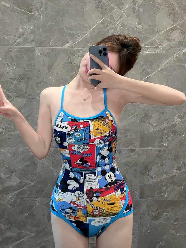Professional Spaghetti Strap Swimsuit One-Piece Triangle Cartoon Anime Sports Competitive Swimsuit Slimming Backless Training Low-Cut