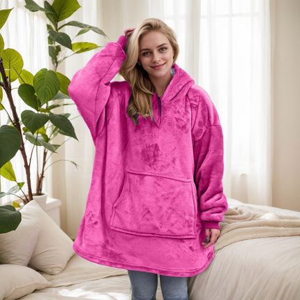 Lazy Blanket Cross-Border Christmas Pajamas Women's Nightgown Flannel Extended Length Vertical Pocket Hoodie Blanket