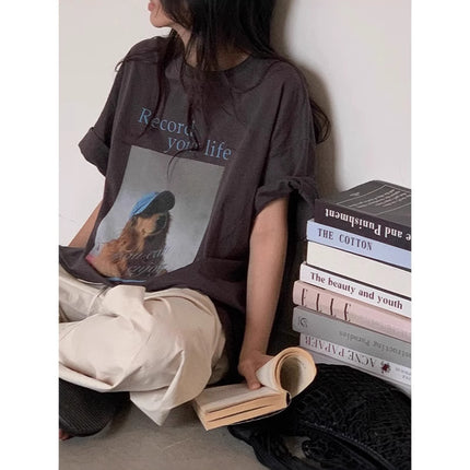 2025 Summer New Cotton Short-sleeved T-shirt Women's Half-sleeved Loose Casual All-match Round Neck Korean Printed Custom-made Women