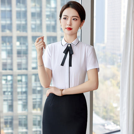Catering Overalls White Shirt Hotel Front Desk Western Restaurant Waiter Temperament Short-sleeved Professional suit Female Summer