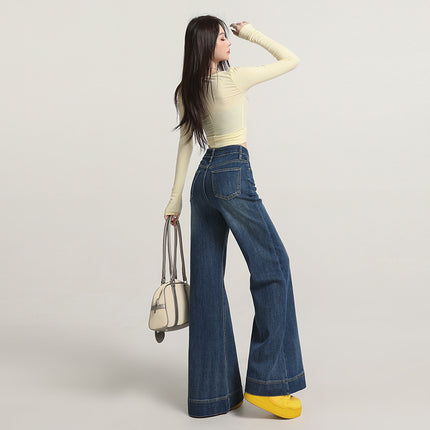 Raccoon House # European and American Style Bootcut Jeans for Women in Autumn and Winter 2025 New Style Non-Leg-Hugging High-Waisted Loose Wide-Leg Flared Pants