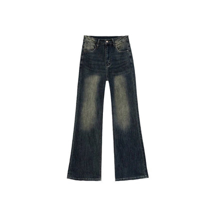 Blue Grey Slax Jeans Women's Fashionable All-match New High Waist Slimming Loose Flesh Covering Simple Casual Wide-leg Pants