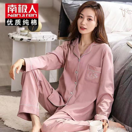 Double Pocket M-4XL100 Pure Cotton Extra Large Size Pajamas Women's Spring and Autumn Long Sleeve Moon Clothing Home Suit